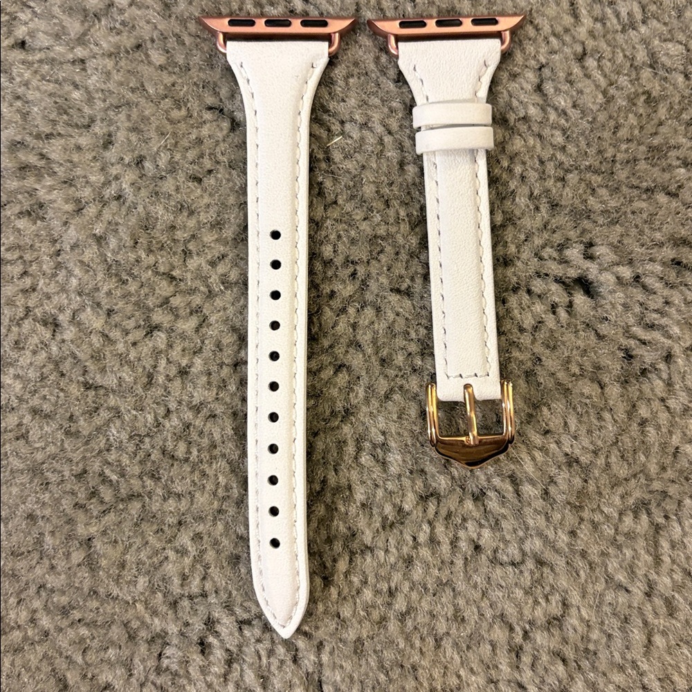 White Leather Apple Watch bands with gold accents